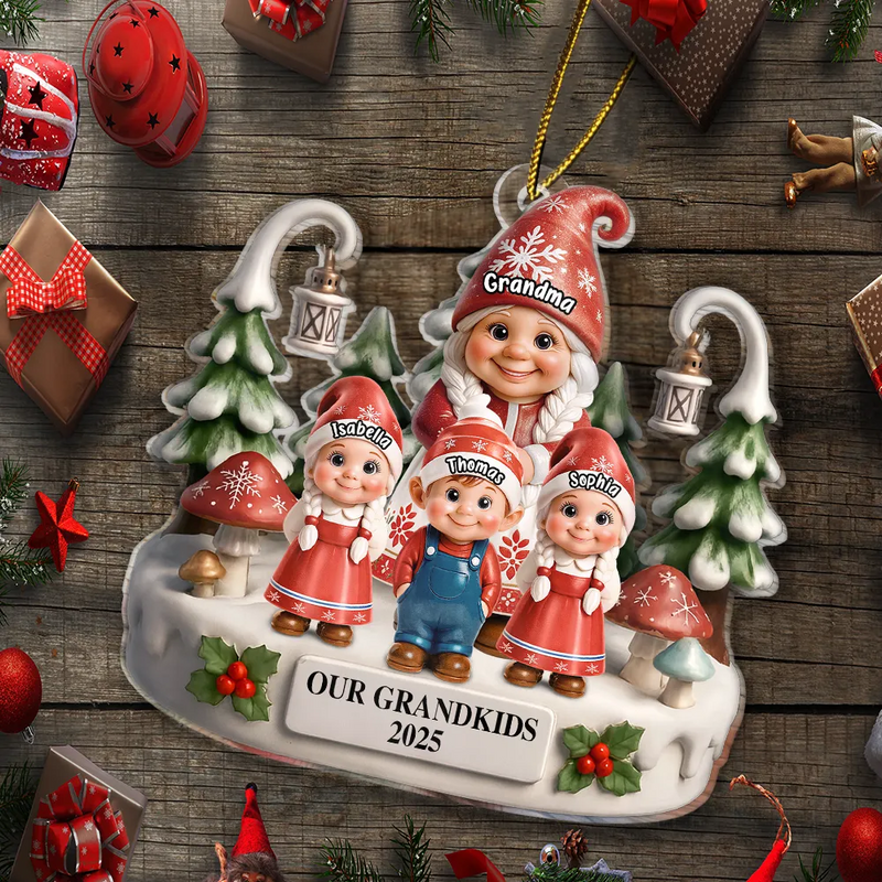 Gift For Grandpa,Grandpa - Grandkids,Gift For Grandma,Grandma - Grandkids,Gift For Grandkids,Gift For Women,Gift For Men,Christmas,Happy - Christmas Gnome My Grandkids 3D Effect - Personalized Custom Shaped Acrylic Ornament