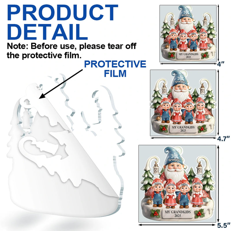Gift For Grandpa,Grandpa - Grandkids,Gift For Grandma,Grandma - Grandkids,Gift For Grandkids,Gift For Women,Gift For Men,Christmas,Happy - Christmas Gnome My Grandkids 3D Effect - Personalized Custom Shaped Acrylic Ornament