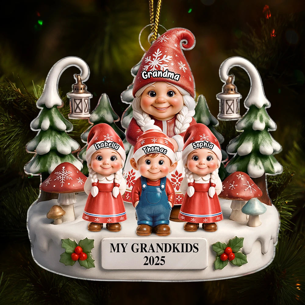 Gift For Grandpa,Grandpa - Grandkids,Gift For Grandma,Grandma - Grandkids,Gift For Grandkids,Gift For Women,Gift For Men,Christmas,Happy - Christmas Gnome My Grandkids 3D Effect - Personalized Custom Shaped Acrylic Ornament