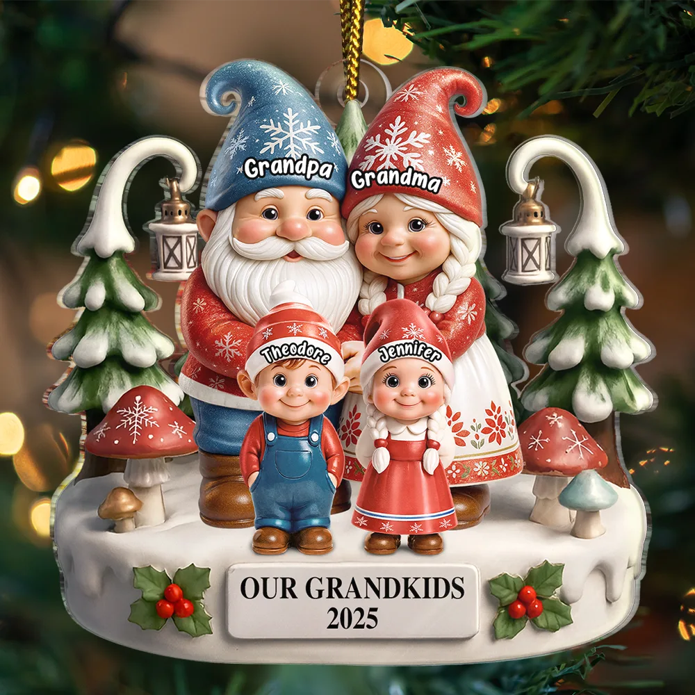 Gift For Grandparents,Grandpa - Grandkids,Gift For Grandpa,Gift For Grandma,Grandma - Grandkids,Gift For Grandkids,Gift For Women,Gift For Men,Top Market,Christmas - Christmas Gnome Our Grandkids 3D Effect - Personalized Custom Shaped Acrylic Ornament