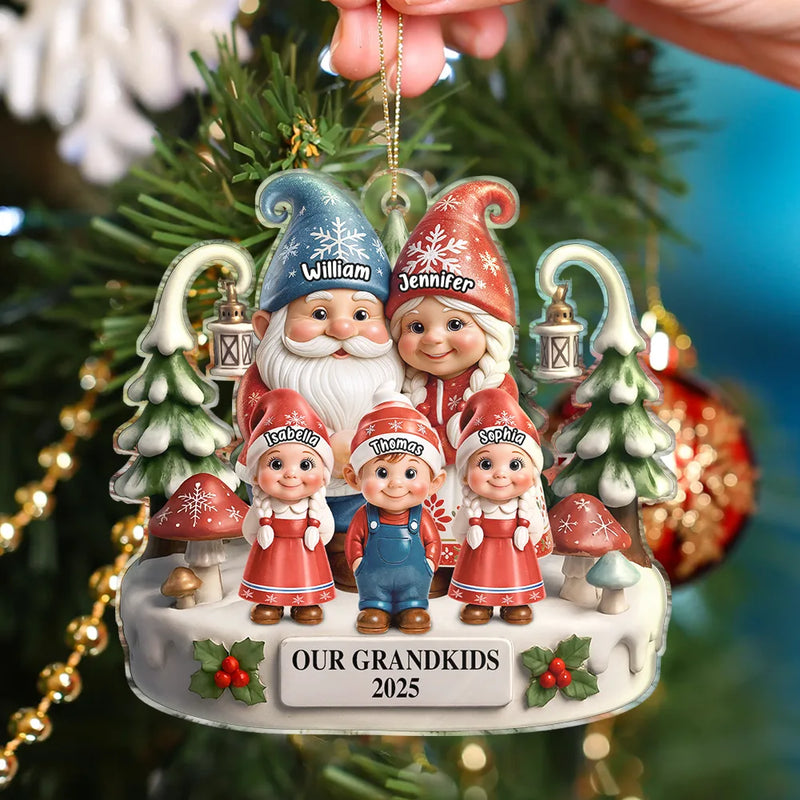 Gift For Grandparents,Grandpa - Grandkids,Gift For Grandpa,Gift For Grandma,Grandma - Grandkids,Gift For Grandkids,Gift For Women,Gift For Men,Top Market,Christmas - Christmas Gnome Our Grandkids 3D Effect - Personalized Custom Shaped Acrylic Ornament