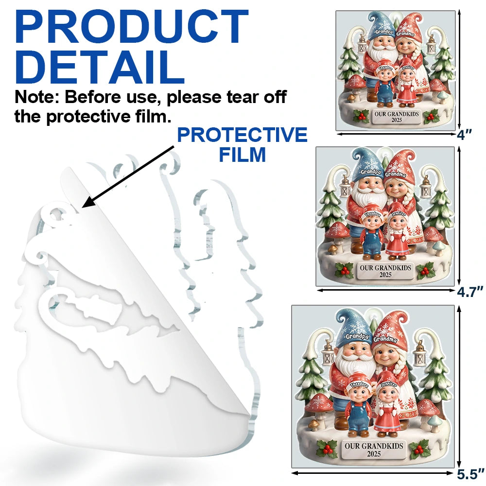Gift For Grandparents,Grandpa - Grandkids,Gift For Grandpa,Gift For Grandma,Grandma - Grandkids,Gift For Grandkids,Gift For Women,Gift For Men,Top Market,Christmas - Christmas Gnome Our Grandkids 3D Effect - Personalized Custom Shaped Acrylic Ornament