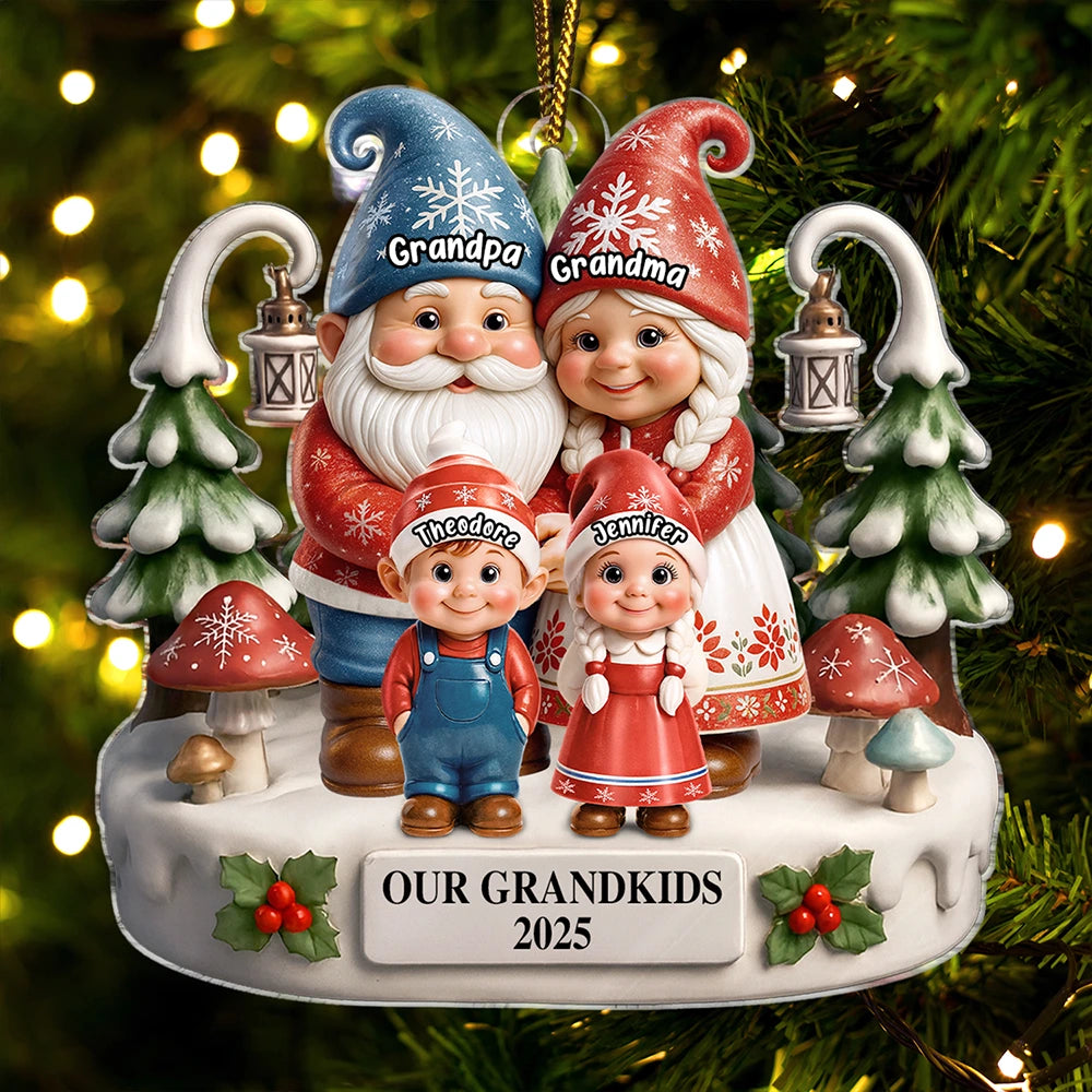 Christmas Gnome Our Grandkids 3D Effect - Personalized Custom Shaped Acrylic Ornament