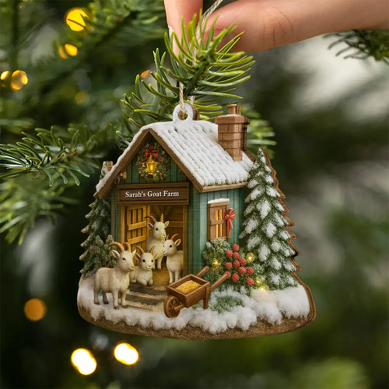 Christmas, Farm, Gift For Yourself, Happy - Christmas Goat Farm - Personalized Custom Shaped Wooden Ornament