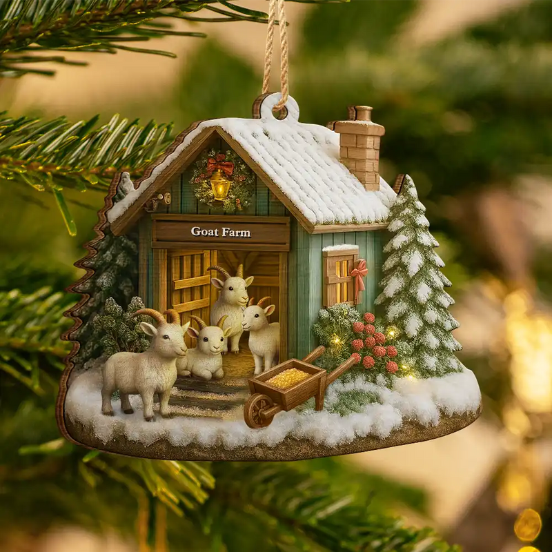 Christmas, Farm, Gift For Yourself, Happy - Christmas Goat Farm - Personalized Custom Shaped Wooden Ornament