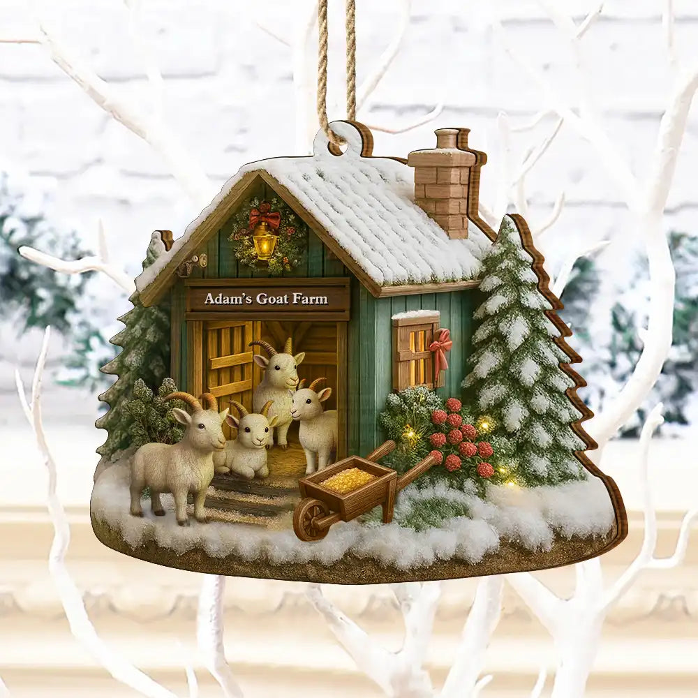 Christmas, Farm, Gift For Yourself, Happy - Christmas Goat Farm - Personalized Custom Shaped Wooden Ornament