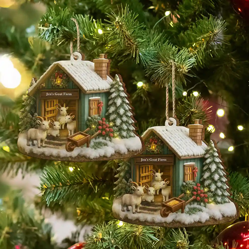 Christmas, Farm, Gift For Yourself, Happy - Christmas Goat Farm - Personalized Custom Shaped Wooden Ornament