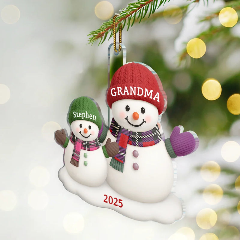 Gift For Grandma, Gift For Grandpa, Gift For Grandparents, Gift For Grandkids, Christmas, Happy - Christmas Grandma Grandkids Snowman - Personalized Custom Shaped Acrylic Ornament