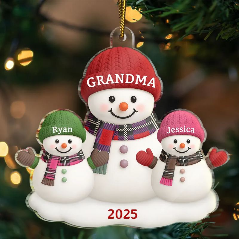 Gift For Grandma, Gift For Grandpa, Gift For Grandparents, Gift For Grandkids, Christmas, Happy - Christmas Grandma Grandkids Snowman - Personalized Custom Shaped Acrylic Ornament