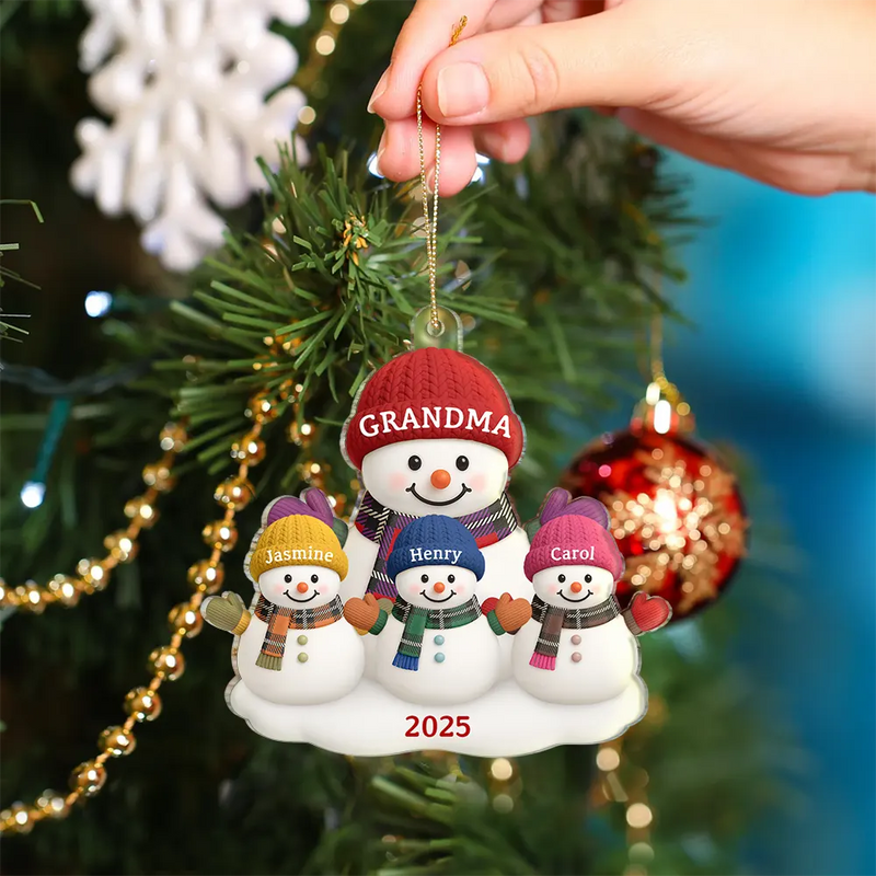 Gift For Grandma, Gift For Grandpa, Gift For Grandparents, Gift For Grandkids, Christmas, Happy - Christmas Grandma Grandkids Snowman - Personalized Custom Shaped Acrylic Ornament