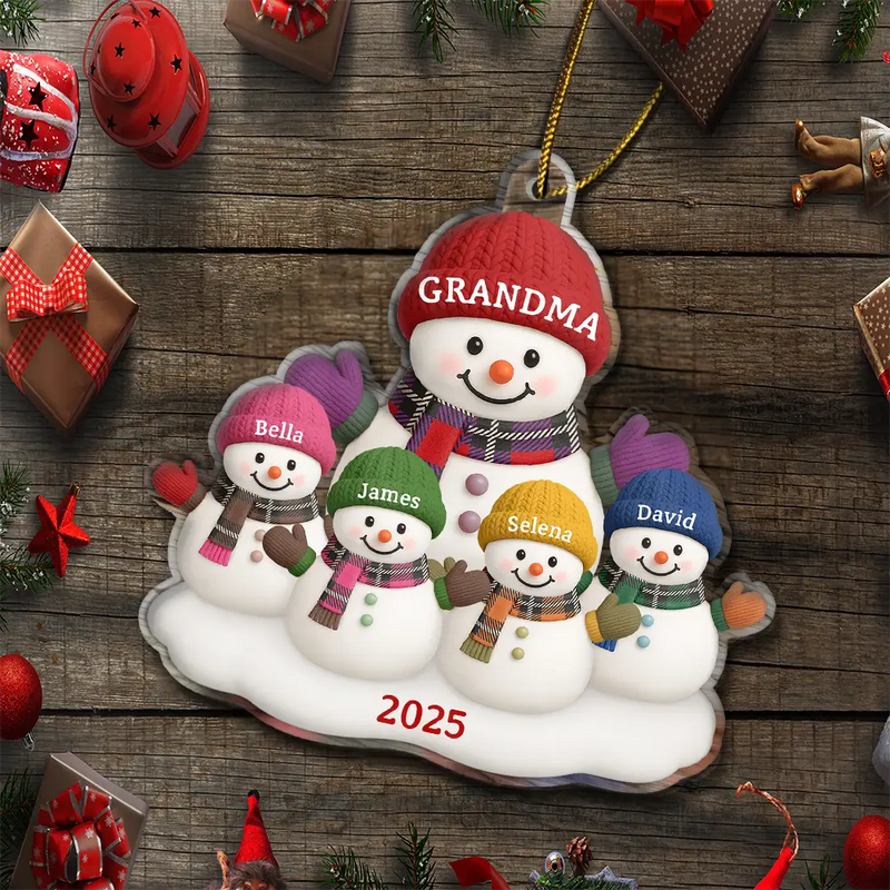 Gift For Grandma, Gift For Grandpa, Gift For Grandparents, Gift For Grandkids, Christmas, Happy - Christmas Grandma Grandkids Snowman - Personalized Custom Shaped Acrylic Ornament