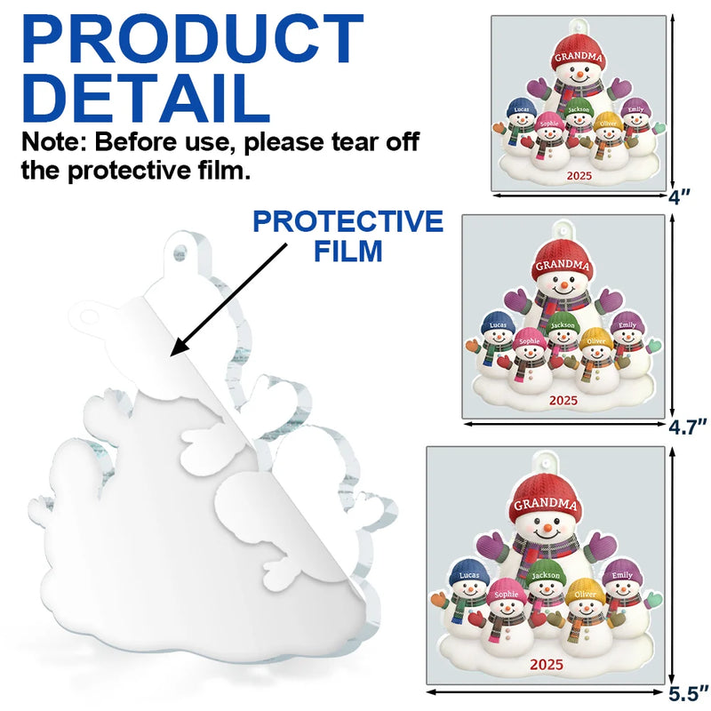 Gift For Grandma, Gift For Grandpa, Gift For Grandparents, Gift For Grandkids, Christmas, Happy - Christmas Grandma Grandkids Snowman - Personalized Custom Shaped Acrylic Ornament