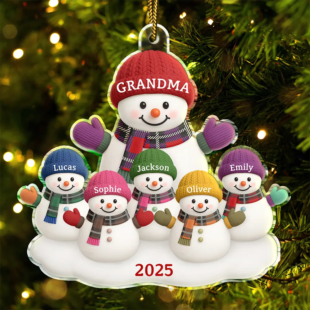 Christmas Grandma Grandkids Snowman - Personalized Custom Shaped Acrylic Ornament