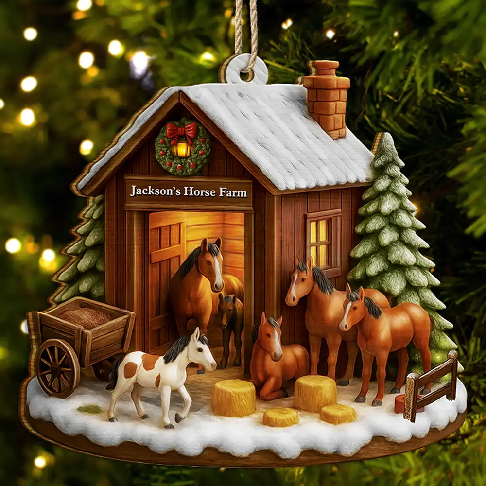 Christmas Horse Farm - Personalized Custom Shaped Wooden Ornament