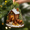 Christmas,Farm,Gift For Yourself,Happy - Christmas Horse Farm - Personalized Custom Shaped Wooden Ornament