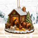 Christmas,Farm,Gift For Yourself,Happy - Christmas Horse Farm - Personalized Custom Shaped Wooden Ornament