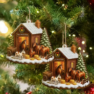 Christmas,Farm,Gift For Yourself,Happy - Christmas Horse Farm - Personalized Custom Shaped Wooden Ornament