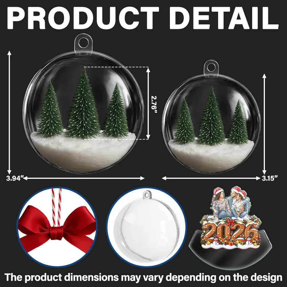 Art Design,Christmas,Custom Photo,Family,Happy,Photo - Portrait With Santa Hat & Christmas Lights - Christmas Keepsake Gift For Family - Personalized Custom Photo Watercolor Portrait 3D Acrylic Ball Ornament