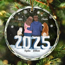 Gift For Couples, Dog Lovers, Cat Lovers, Pet Lovers, Pet Couple - Christmas Loving Couple Dog Cat - Personalized Circle Glass Ornament