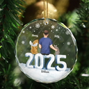 Gift For Couples, Dog Lovers, Cat Lovers, Pet Lovers, Pet Couple - Christmas Loving Couple Dog Cat - Personalized Circle Glass Ornament