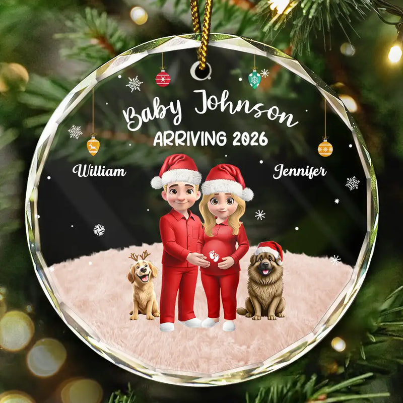 Christmas,Gift For Couples,New Dad,New baby,New Mom,Happy - Expecting Parents 3D Effect Baby Arriving - Personalized Circle Glass Ornament