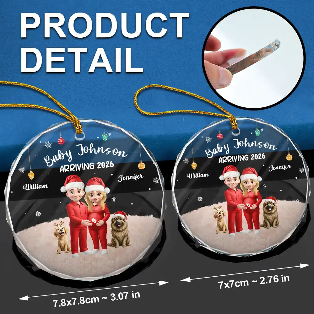 Christmas,Gift For Couples,New Dad,New baby,New Mom,Happy - Expecting Parents 3D Effect Baby Arriving - Personalized Circle Glass Ornament