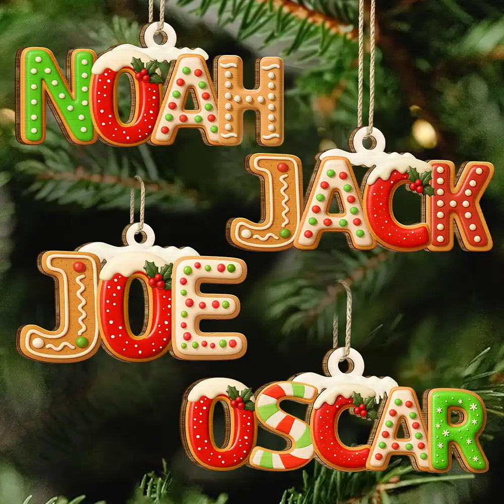 Christmas Pattern Effects With Names - Personalized Custom Shaped Wooden Ornament