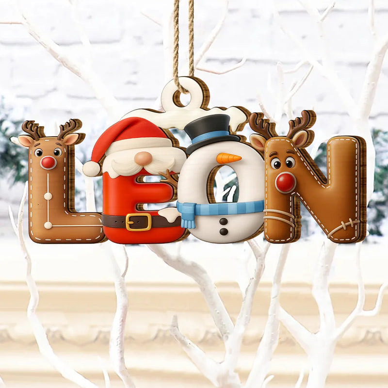 Christmas,Family,Happy - Christmas Pattern Effects With Names - Personalized Custom Shaped Wooden Ornament