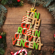 Christmas Pattern Tree With Names - Personalized Custom Shaped Wooden Ornament