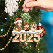 Family, Pet Lovers, Happy, Christmas - Christmas Peppermint Bark 3D Effect Family And Pet - Personalized Custom Shaped Acrylic Ornament