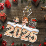 Family, Pet Lovers, Happy, Christmas - Christmas Peppermint Bark 3D Effect Family And Pet - Personalized Custom Shaped Acrylic Ornament