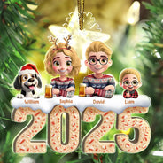 Family, Pet Lovers, Happy, Christmas - Christmas Peppermint Bark 3D Effect Family And Pet - Personalized Custom Shaped Acrylic Ornament
