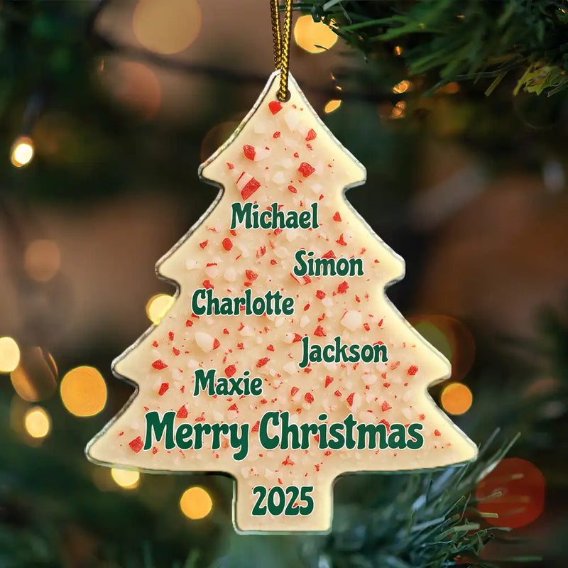 Family,Gift For Bestie,Happy,Christmas - Christmas Peppermint Bark Tree Custom Names - Personalized Custom Shaped Acrylic Ornament