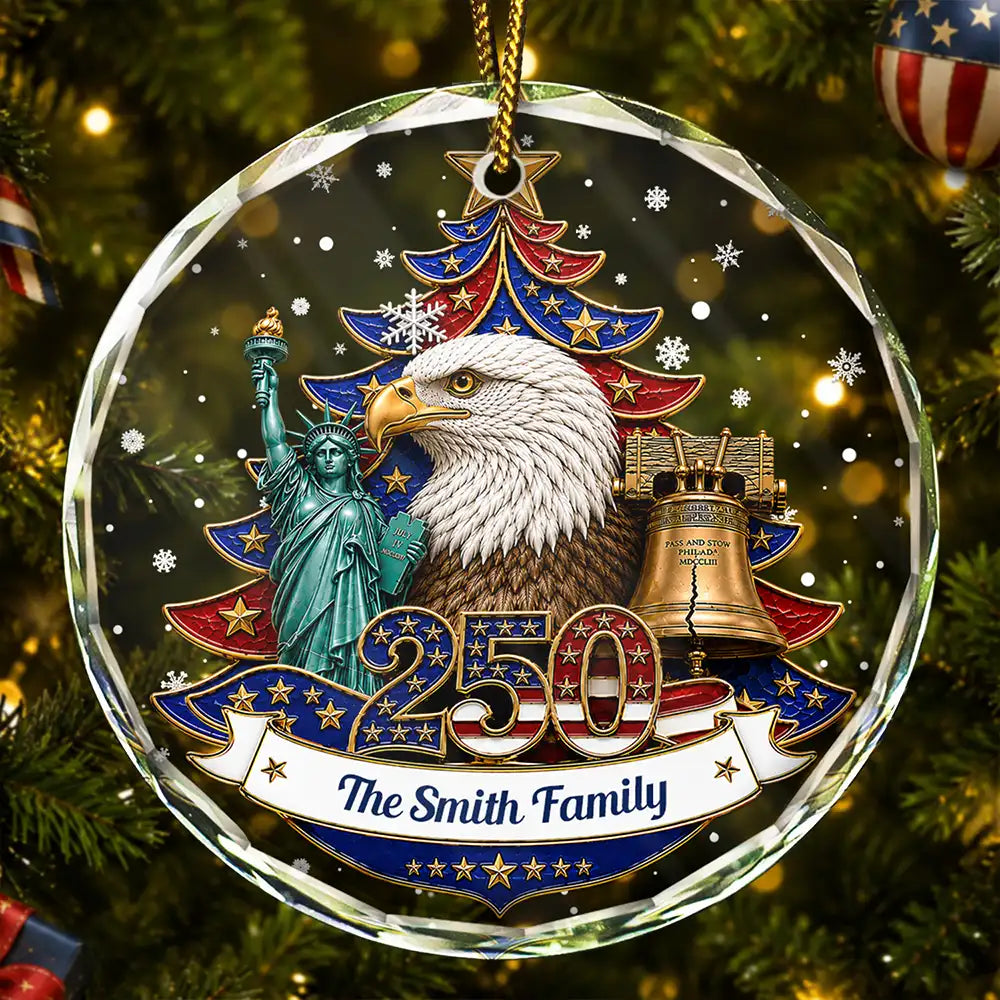 Christmas Proud America Family 250th Anniversary - Personalized Circle Glass Ornament
