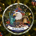 Independence Day,America 250th,Christmas,Proud,Family,Custom Text - Christmas Proud America Family 250th Anniversary - Personalized Circle Glass Ornament
