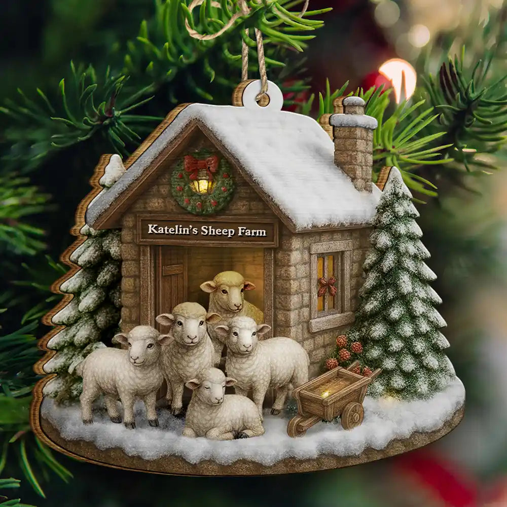 Christmas Sheep Farm - Personalized Custom Shaped Wooden Ornament