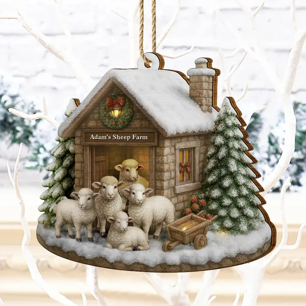 Gift For Yourself,Gift For Women,Gift For Men,Happy,Christmas,Farm - Christmas Sheep Farm - Personalized Custom Shaped Wooden Ornament
