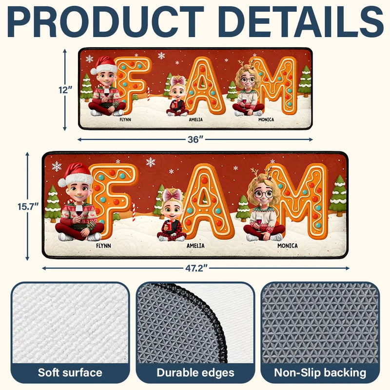 Family, Parents, Gift For Grandparents, Gift For Kids, Happy, Christmas - Christmas Sitting Family Gingerbread Letters - Personalized Runner Rug