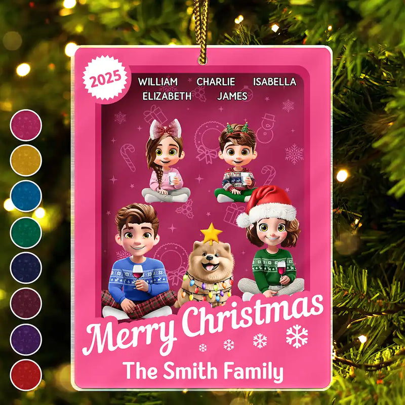 Family,Parents,Gift For Grandparents,Gift For Kids,Happy,Christmas - Christmas Sitting Family Toy Box - Personalized Custom Shaped Acrylic Ornament