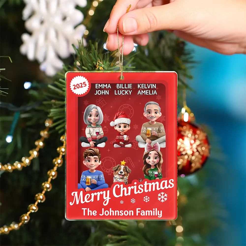 Family,Parents,Gift For Grandparents,Gift For Kids,Happy,Christmas - Christmas Sitting Family Toy Box - Personalized Custom Shaped Acrylic Ornament