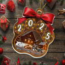 Christmas,Pet Lovers,Pet Mom,Pet Dad,Dog Lovers,Dog Mom,Dog Dad,Happy - Christmas Sleeping Dogs Pawprint - Personalized Custom Shaped Acrylic Ornament