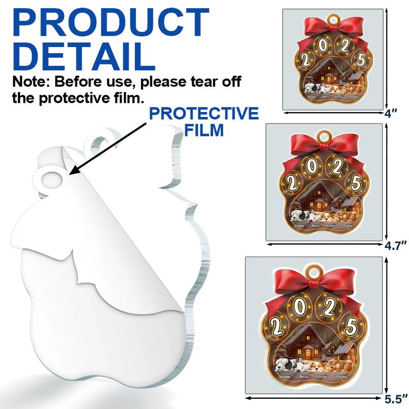 Christmas,Pet Lovers,Pet Mom,Pet Dad,Dog Lovers,Dog Mom,Dog Dad,Happy - Christmas Sleeping Dogs Pawprint - Personalized Custom Shaped Acrylic Ornament