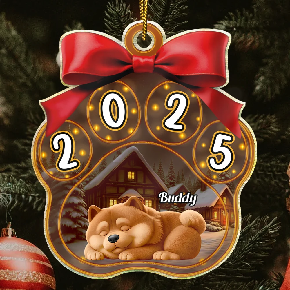 Christmas Sleeping Dogs Pawprint - Personalized Custom Shaped Acrylic Ornament