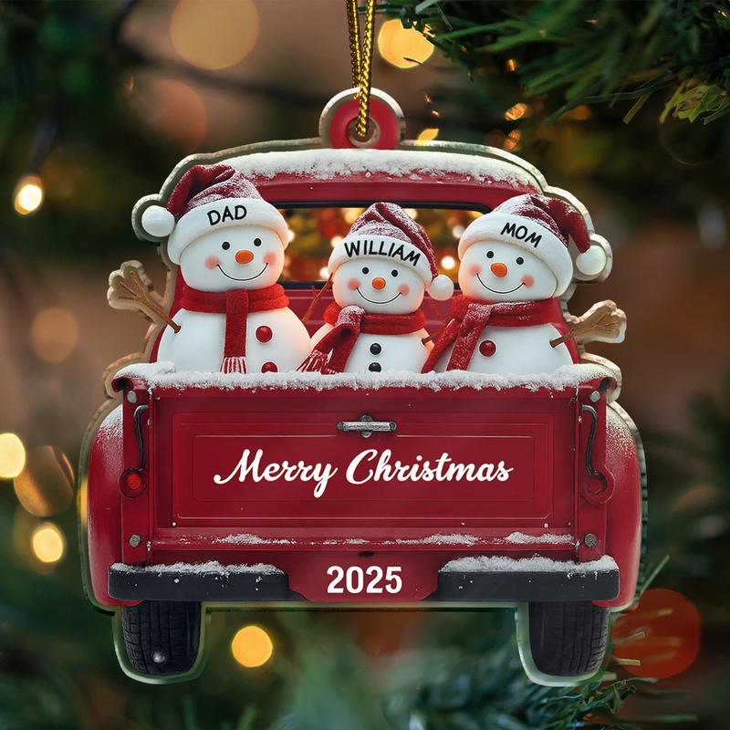 Christmas,Family,Parents,Gift For Kids,Happy - Christmas Snowman Family - Personalized Custom Shaped Acrylic Ornament