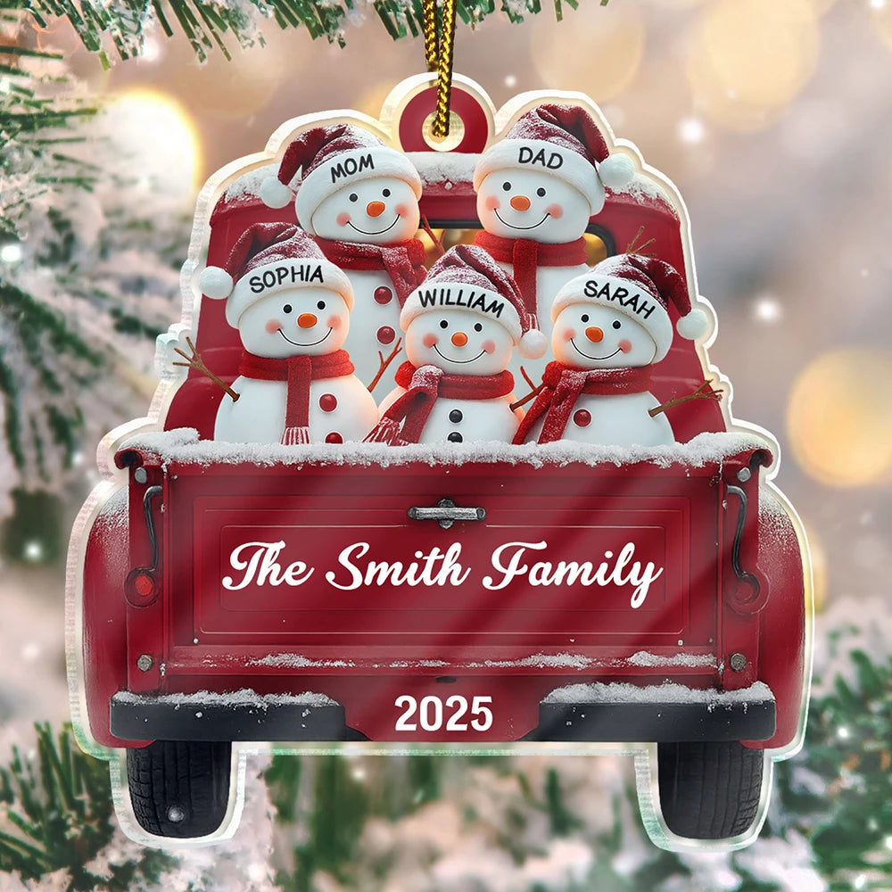Christmas Snowman Family - Personalized Custom Shaped Acrylic Ornament