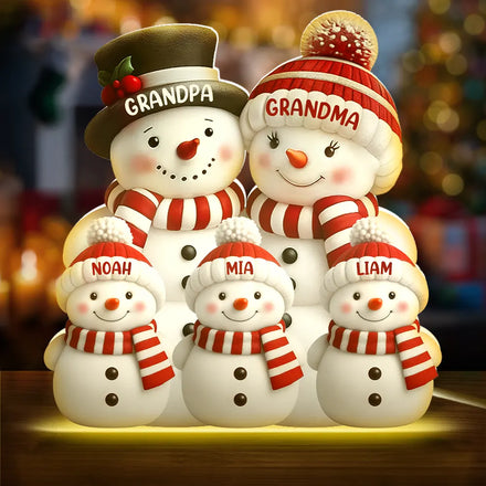 Christmas Snowman Grandma Grandpa Kids - Personalized Custom Shaped Light Box