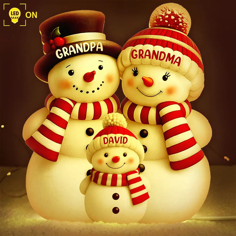 Gift For Grandparents,Gift For Grandma,Gift For Grandpa,Gift For Grandkids,Love,Christmas,Top Market,Non-Eng - Christmas Snowman Grandma Grandpa Kids - Personalized Custom Shaped Light Box