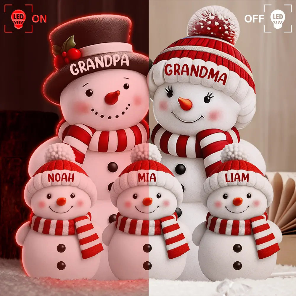 Gift For Grandparents,Gift For Grandma,Gift For Grandpa,Gift For Grandkids,Love,Christmas,Top Market,Non-Eng - Christmas Snowman Grandma Grandpa Kids - Personalized Custom Shaped Light Box