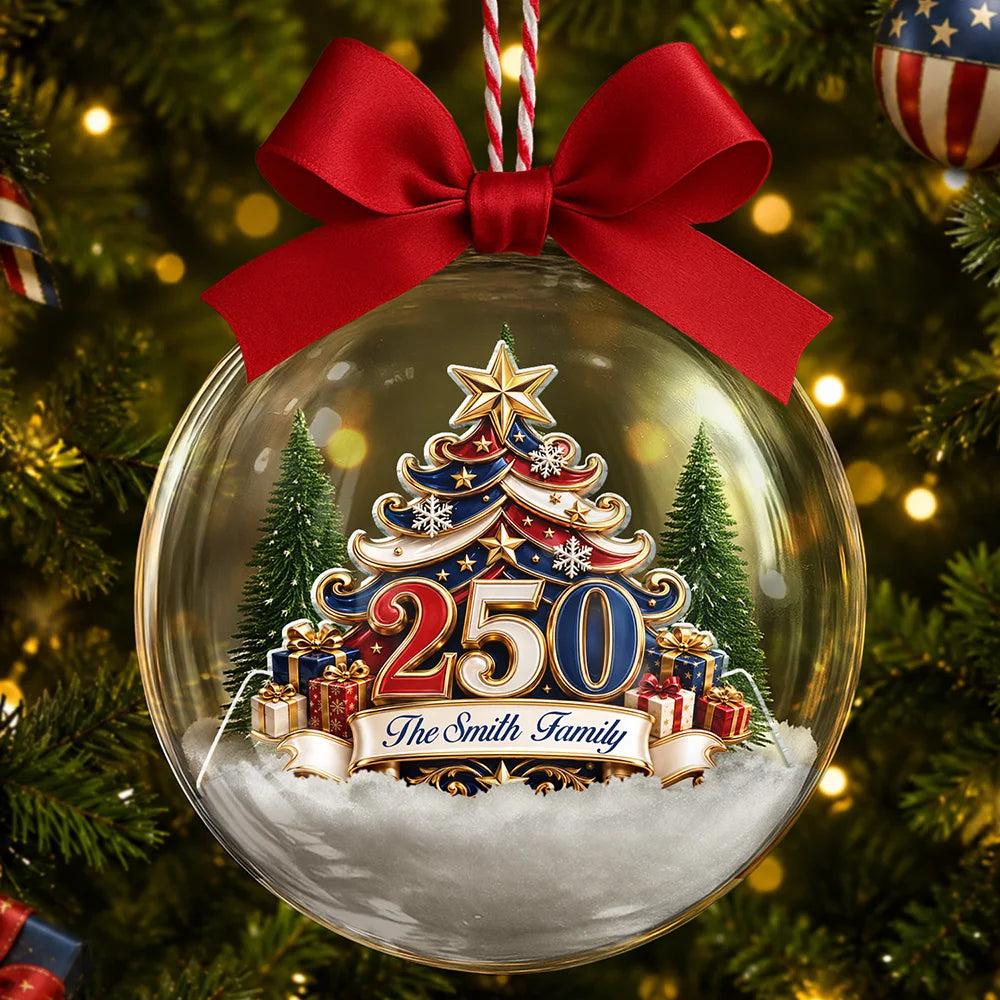 Christmas Tree 250 Years Of Freedom - Personalized 3D Acrylic Ball Ornament