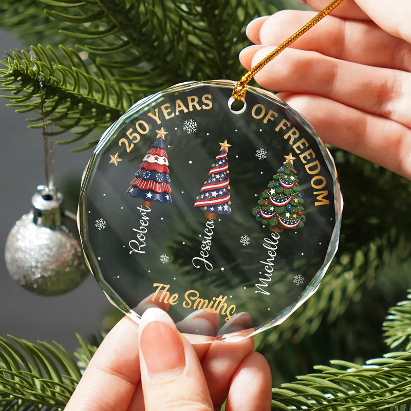 Independence Day, America 250th, Christmas, Proud, Family, Icon - Christmas Tree 250 Years Of Freedom - Personalized Circle Glass Ornament
